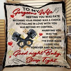 Personalized Mechanic To My Wife Quilt Blanket I Love You Forever And Always Good Night Baby Sleep Tight Great Customized Blanket Gifts For Birthday Christmas Thanksgiving and Home Decor