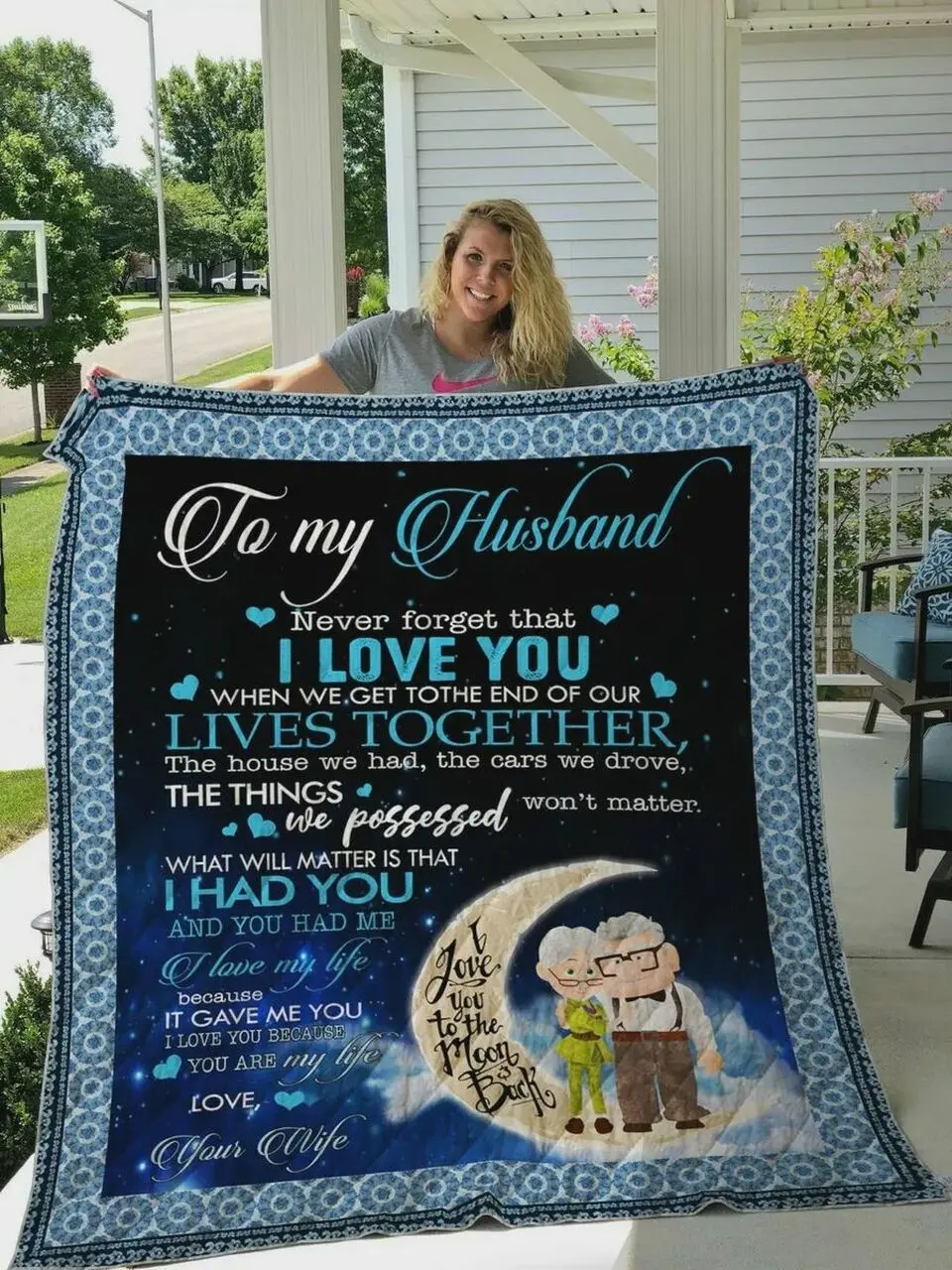 Personalized Moon To My Husband I Love You Quilt Blanket From Wife Great Customized Blanket Gifts For Birthday Christmas Thanksgiving Anniversary and Home Decor