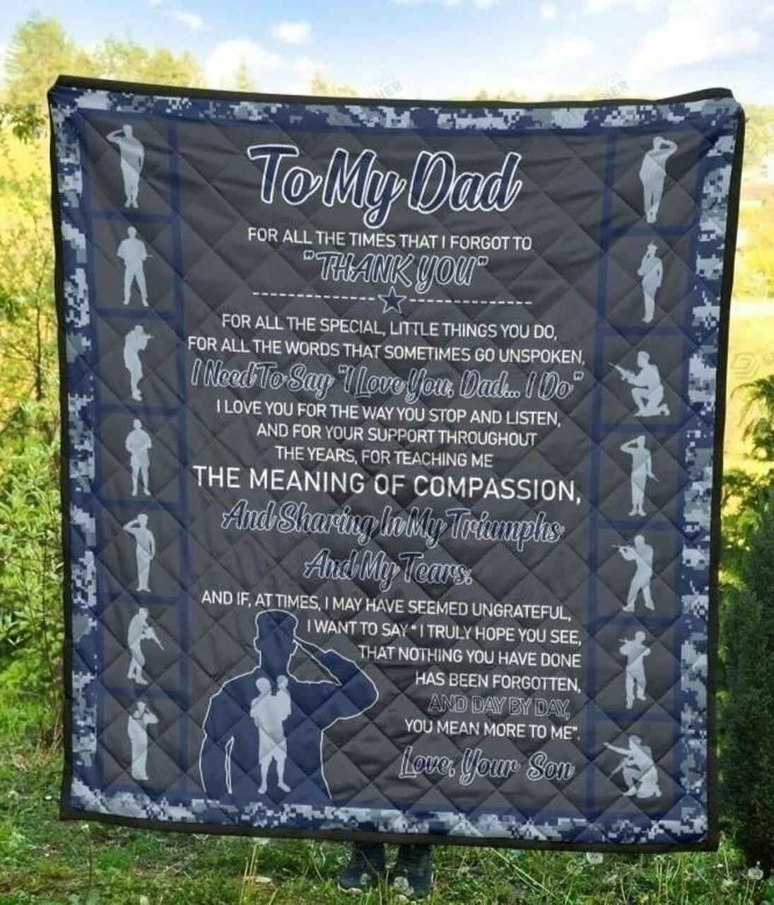 Personalized Navy Soldier To My Dad From Son I Forgot To Thank You Quilt Blanket Great Customized Gifts For Birthday Christmas Thanksgiving FatherS Day and Home Decor