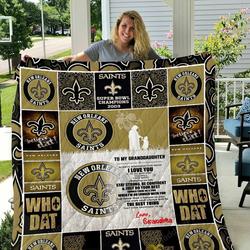 Personalized New Orleans Saints To My Granddaughter From Grandma Super Bowl Champions Quilt Blanket Great Customized Gifts For Birthday Christmas Thanksgiving Perfect Gifts For American Football Lover and Home Decor