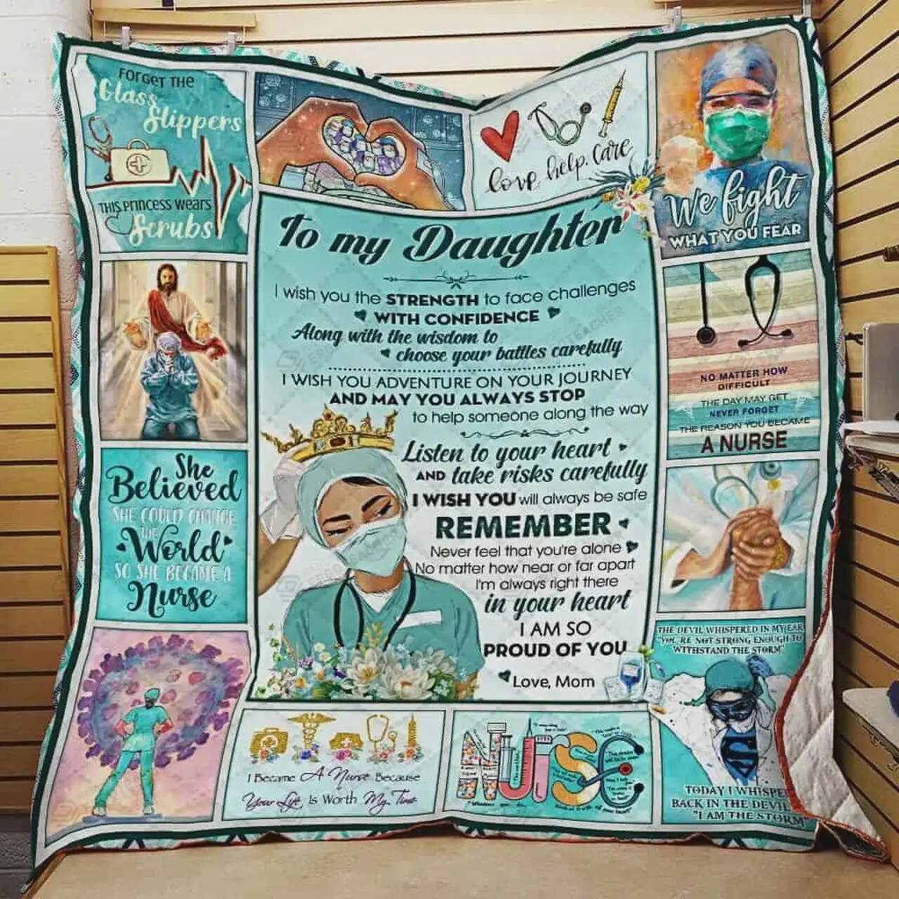 Personalized Nurse To My Daughter Quilt Blanket From Mom I Am So Proud Of You Great Customized Blanket Gifts For Birthday Christmas Thanksgiving and Home Decor