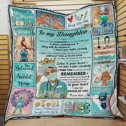 Personalized Nurse To My Daughter Quilt Blanket From Mom I Am So Proud Of You Great Customized Blanket Gifts For Birthday Christmas Thanksgiving and Home Decor