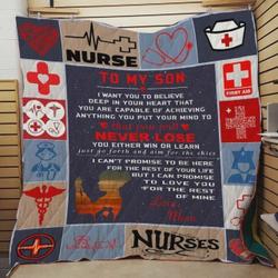 Personalized Nurse To My Son Quilt Blanket From Mom I Want You To Believe Deep In Your Heart Great Customized Blanket Gifts For Birthday Christmas Thanksgiving and Home Decor