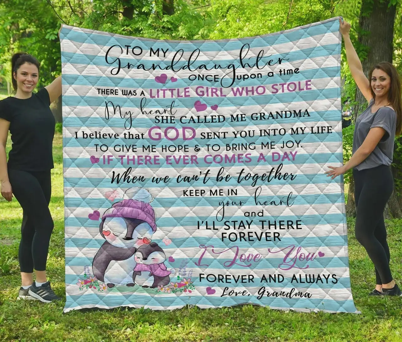 Personalized Penguin To My Granddaughter Quilt Blanket From Grandma I Love You Forever And Always Great Customized Blanket Gifts For Birthday Christmas Thanksgiving and Home Decor