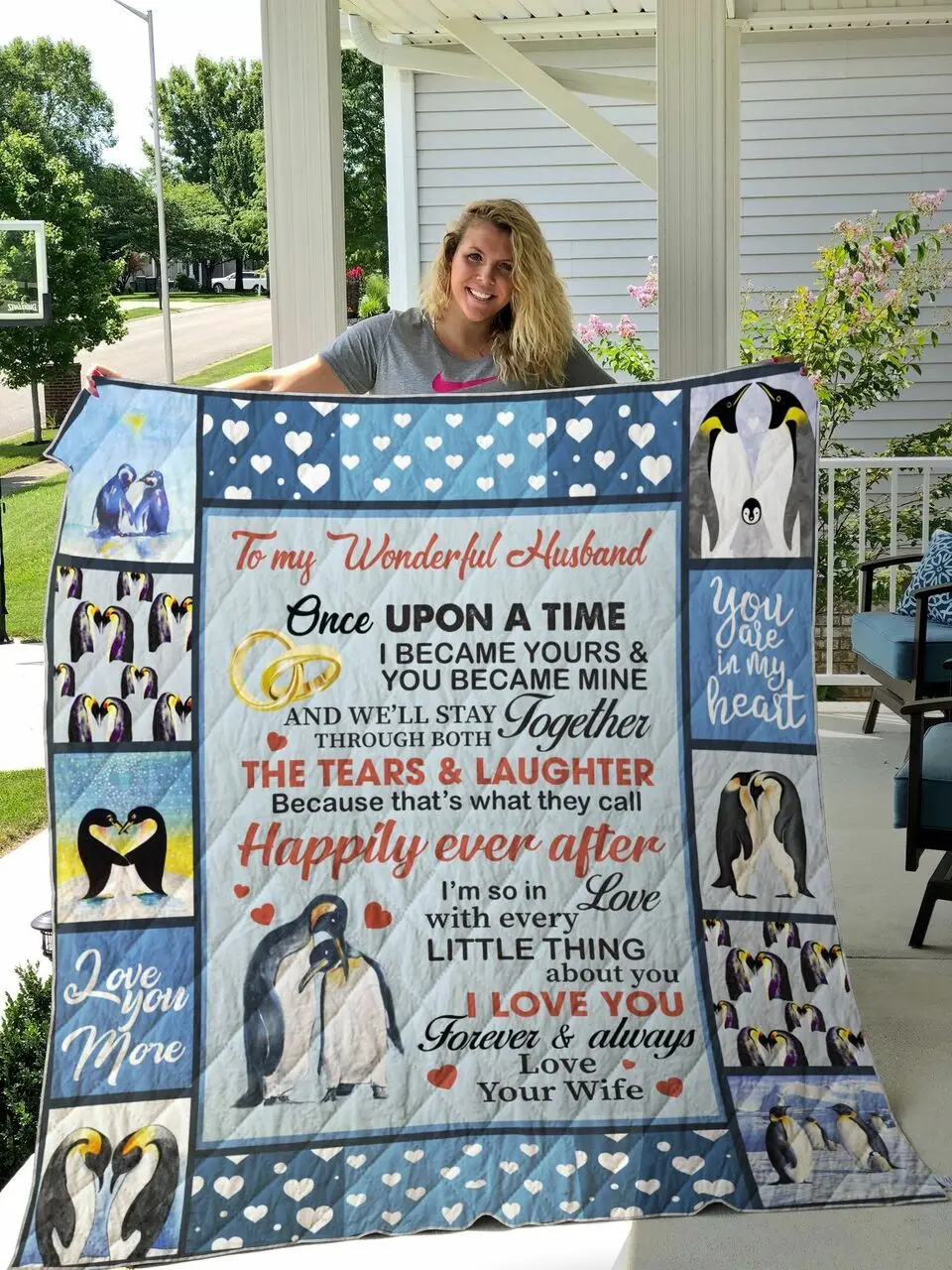 Personalized Penguin To My Husband Quilt Blanket From Wife I Love You Forever And Always Great Customized Blanket Gifts For Birthday Christmas Thanksgiving and Home Decor