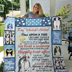 Personalized Penguin To My Husband Quilt Blanket From Wife I Love You Forever And Always Great Customized Blanket Gifts For Birthday Christmas Thanksgiving and Home Decor