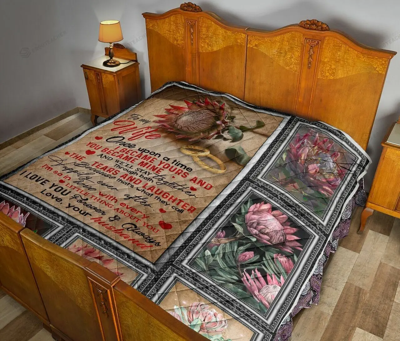 Personalized Protea To My Wife From Husband I Love You Forever Quilt Great Customized Gifts For Birthday Christmas Thanksgiving MotherS Day and Home Decor