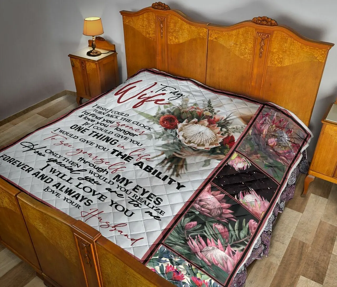 Personalized Protea To My Wife From Husband See Yourself Through My Eyes Quilt Great Customized Gifts For Birthday Christmas Thanksgiving MotherS Day and Home Decor