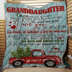 Personalized Red Truck Christmas To My Granddaughter From Grandma Once Upon A Time Quilt Blanket Great Customized Gifts For Birthday Christmas Thanksgiving and Home Decor