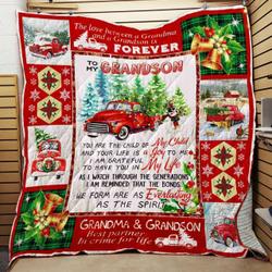 Personalized Red Truck Christmas To My Grandson From Grandma You Are The Child Of My Child Quilt Blanket Great Customized Gifts For Birthday Christmas Thanksgiving and Home Decor