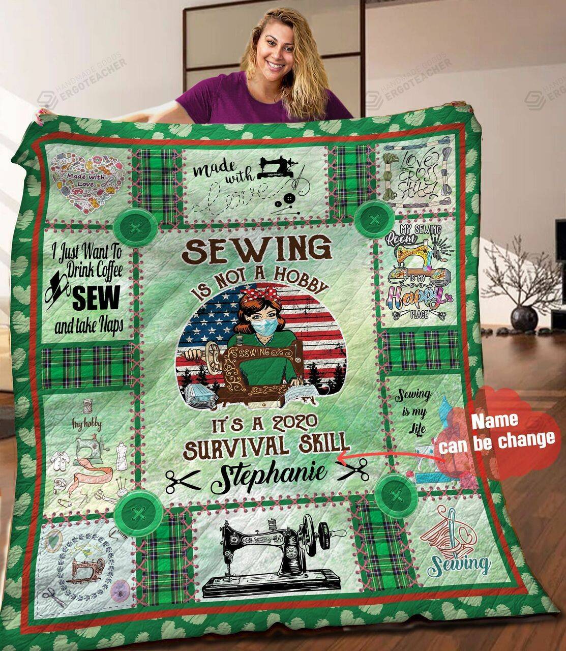 Personalized Sewing Is Not A Hobby ItS A 2020 Survival Skill Quilt Blanket Great Customized Blanket Gifts For Birthday Christmas Thanksgiving and Home Decor