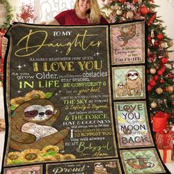 Personalized Sloth To My Daughter From Mom Remember How Much I Love You Quilt Blanket Great Customized Gifts For Birthday Christmas Thanksgiving and Home Decor