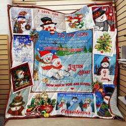 Personalized Snowman To My Son From Mom I Wish You The Strength Quilt Blanket Great Customized Gifts For Birthday Christmas Thanksgiving and Home Decor