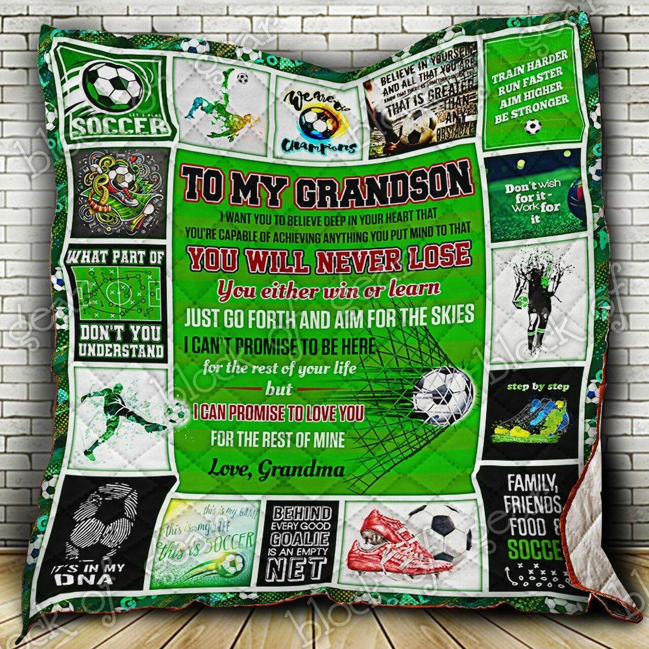 Personalized Soccer To My Grandson Quilt Blanket From Grandma I Can Promise To Love You For The Rest Of Mine Great Customized Blanket Gifts For Birthday Christmas Thanksgiving and Home Decor
