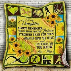 Personalized Softball To My Daughter Quilt Blanket From Mom You Are Braver Than You Believe Great Customized Blanket Gifts For Birthday Christmas Thanksgiving and Home Decor