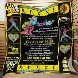 Personalized Softball To My Daughter Quilt Blanket From Mom You Are My Pride I Love You My Sweet Daughter Great Customized Blanket Gifts For Birthday Christmas Thanksgiving and Home Decor