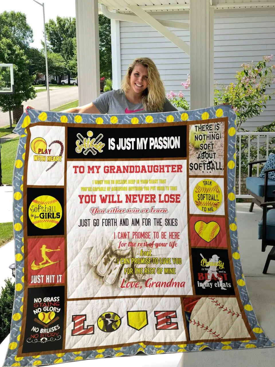 Personalized Softball To My Granddaughter From Grandma No Grass Stains No Glory Quilt Blanket Great Customized Gifts For Birthday Christmas Thanksgiving Perfect Gifts For Softball Lover and Home Decor