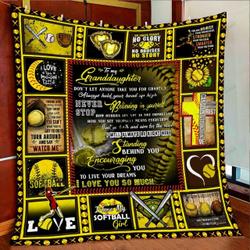 Personalized Softball To My Granddaughter Quilt Blanket Never Stop Believing In Yourself Great Customized Blanket Gifts For Birthday Christmas Thanksgiving and Home Decor