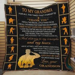 Personalized Soldier To My Grandma Quilt Blanket From Grandson Day By Day You Mean More To Me Great Customized Blanket Gifts For Birthday Christmas Thanksgiving and Home Decor