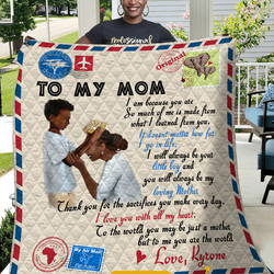 Personalized Son To Mom You Are The World To Me Quilt and Home Decor