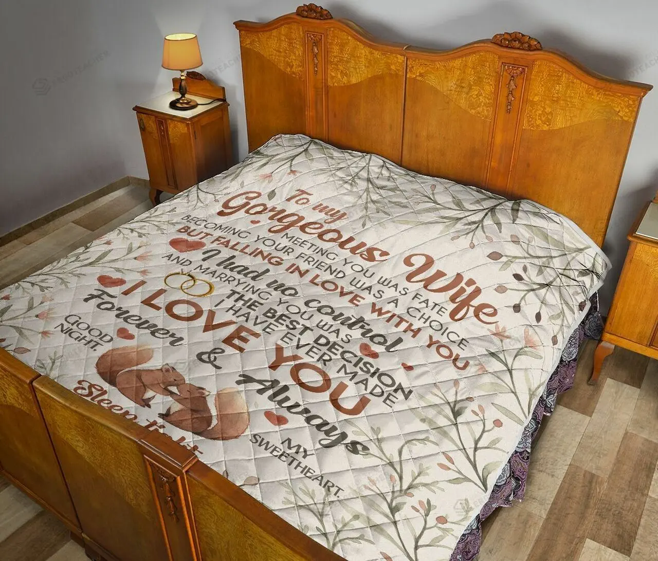 Personalized Squirrel Couple To My Gorgeous Wife From Husband My Sweetheart Sleep Tight Quilt Great Customized Gifts For Birthday Christmas Thanksgiving MotherS Day and Home Decor