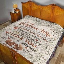 Personalized Squirrel Couple To My Gorgeous Wife From Husband My Sweetheart Sleep Tight Quilt Great Customized Gifts For Birthday Christmas Thanksgiving MotherS Day and Home Decor