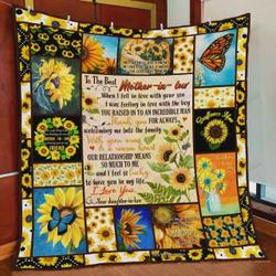 Personalized Sunflower Family To Mother-In-Law Quilt Blanket From Daughter-In-Law Thank You For Always Welcoming Me Into The Family Great Customized Blanket Gifts For Birthday Christmas Thanksgiving and Home Decor