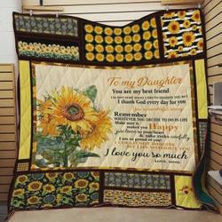 Personalized Sunflower Family To My Daughter Quilt Blanket From Mom I Love You So Much Great Customized Blanket Gifts For Birthday Christmas Thanksgiving and Home Decor