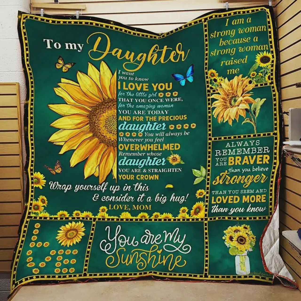 Personalized Sunflower To My Daughter Quilt Blanket From Mom You Are My Sunshine Great Customized Blanket Gifts For Birthday Christmas Thanksgiving and Home Decor