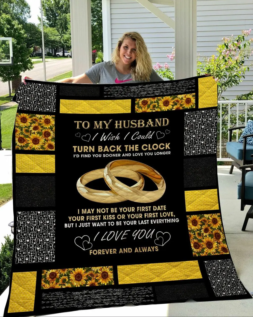 Personalized Sunflower To My Husband I Love You Forever And Always Quilt Blanket Great Customized Gifts For Birthday Christmas Thanksgiving and Home Decor