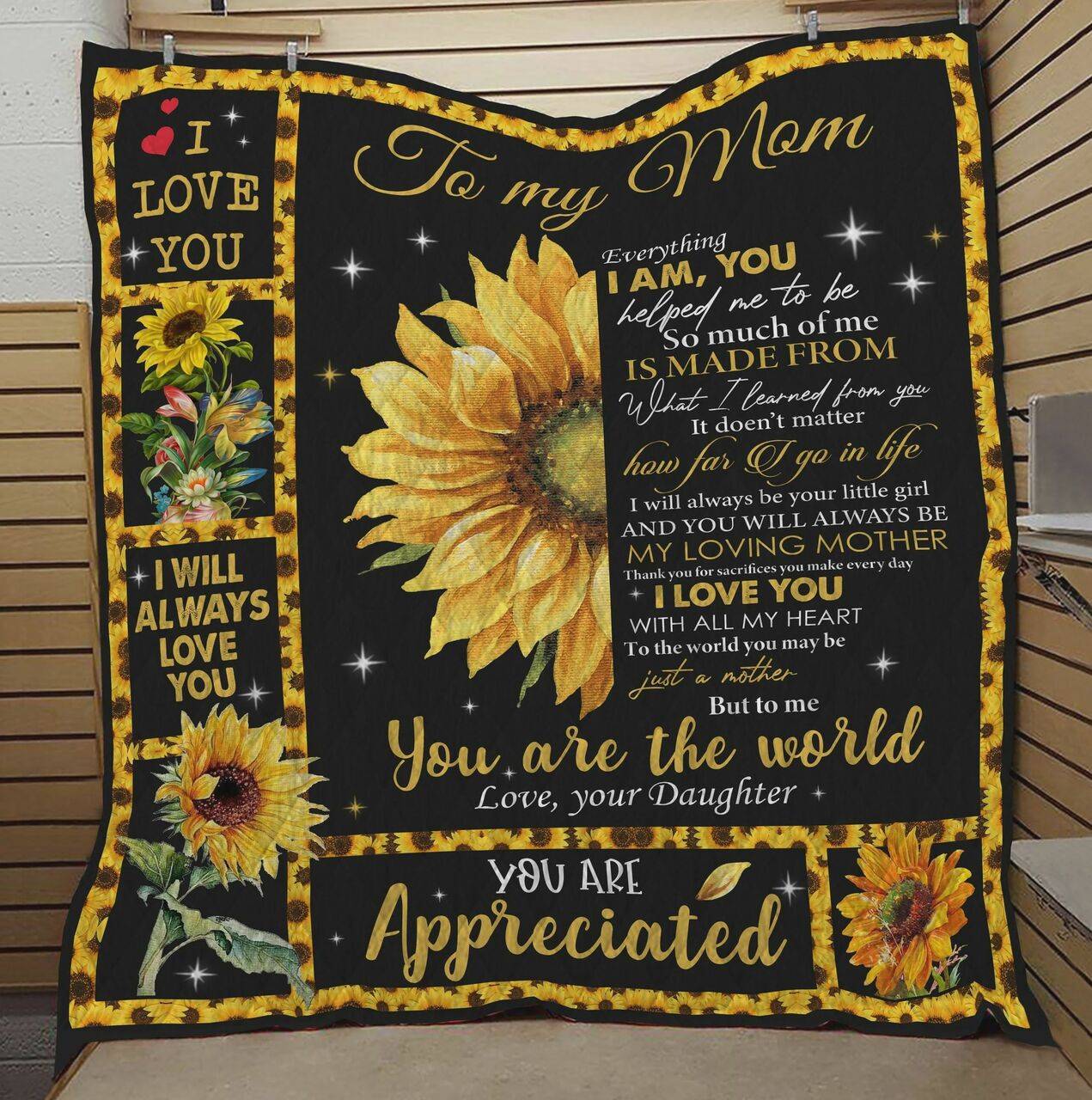 Personalized Sunflower To My Mom Quilt Blanket From Daughter I Will Always Love You Great Customized Blanket Gifts For Birthday Christmas Thanksgiving MotherS Day and Home Decor