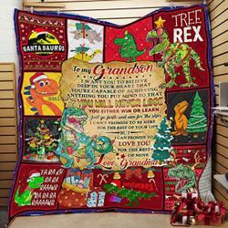 Personalized T-Rex To My Grandson Quilt Blanket From Grandma I Can Promise To Love You For The Rest Of Mine Great Customized Blanket Gifts For Birthday Christmas Thanksgiving and Home Decor