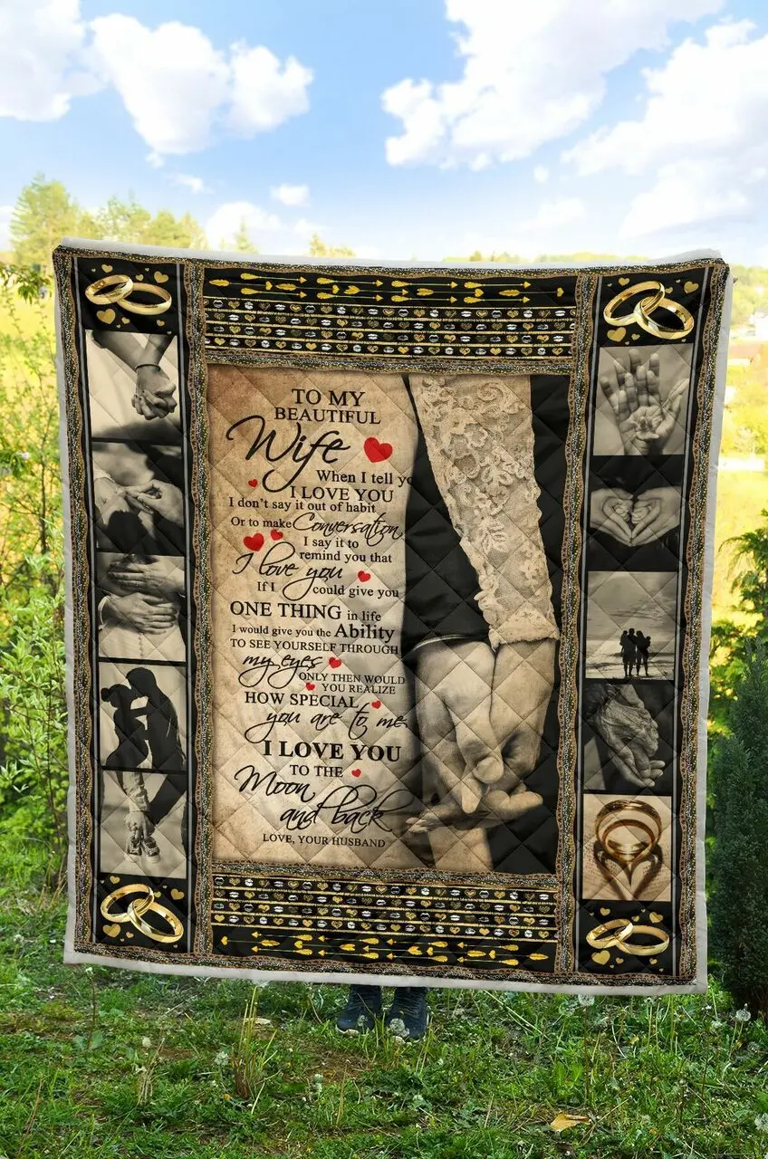 Personalized To My Beautiful Wife Quilt Blanket From Husband I Love You To The Moon And Back Great Customized Blanket Gifts For Birthday Christmas Thanksgiving and Home Decor