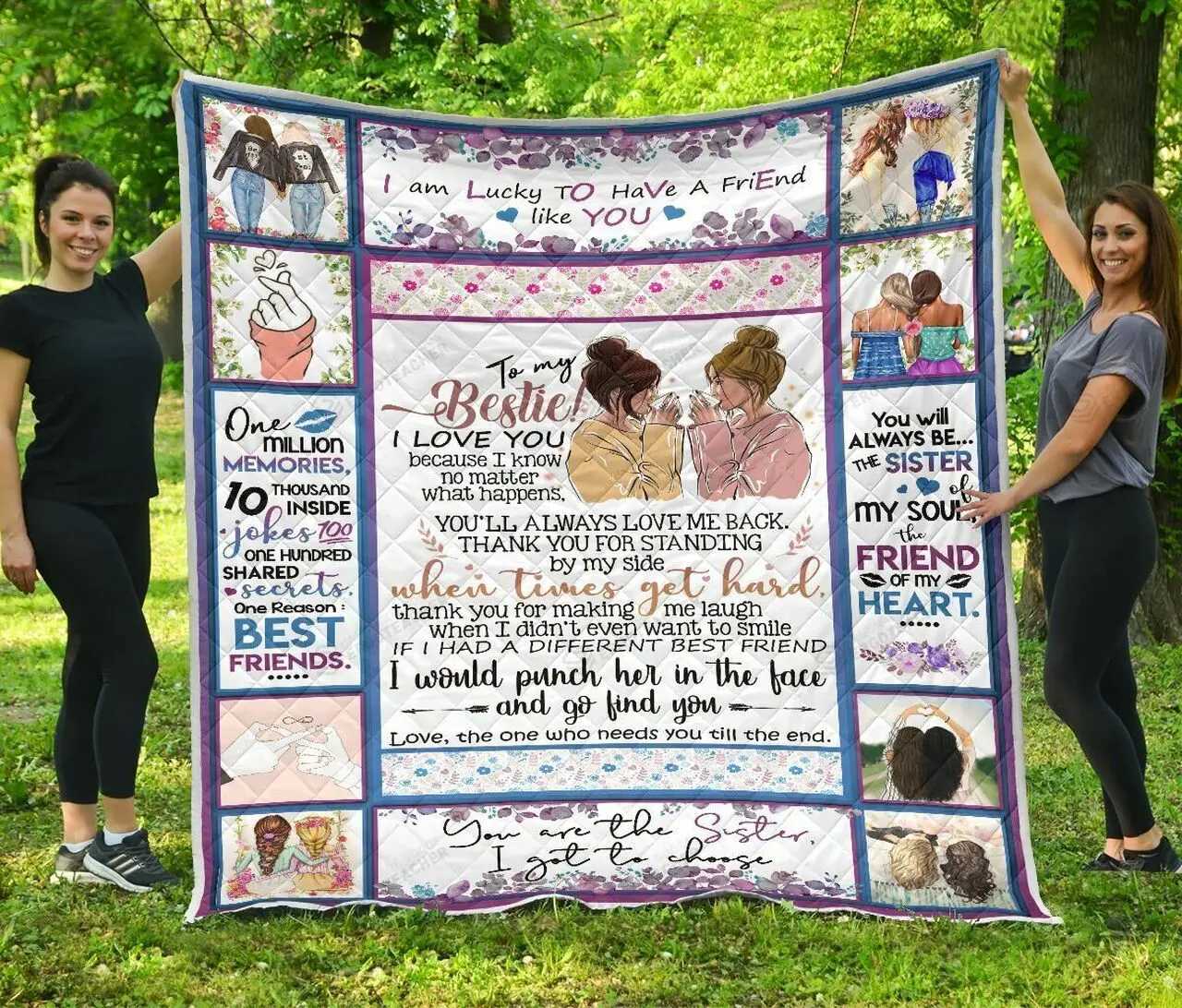 Personalized To My Bestie Quilt Blanket Thank You For Standing By My Side Great Customized Blanket Gifts For Birthday Christmas Thanksgiving and Home Decor
