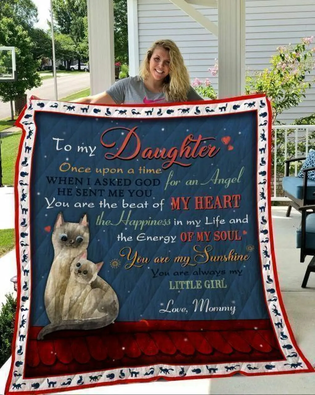 Personalized To My Daughter Cat Quilt Blanket From Mommy You Are The Best Of My Heart Great Customized Blanket Gifts For Birthday Christmas Thanksgiving and Home Decor