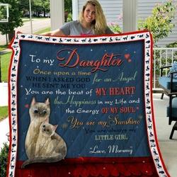 Personalized To My Daughter Cat Quilt Blanket From Mommy You Are The Best Of My Heart Great Customized Blanket Gifts For Birthday Christmas Thanksgiving and Home Decor