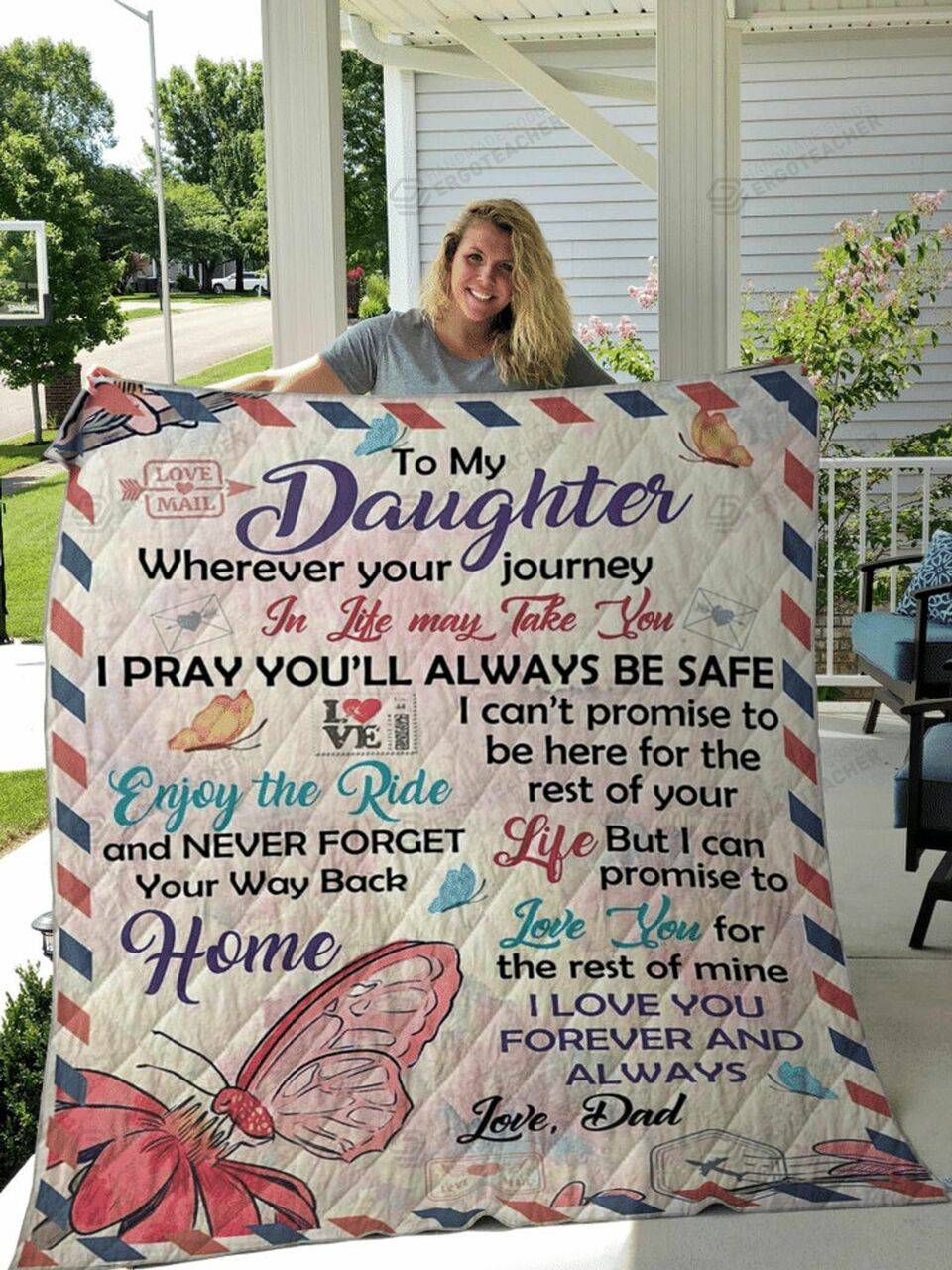 Personalized To My Daughter From Dad I Love You Forever And Always Quilt Blanket Great Customized Gifts For Birthday Christmas Thanksgiving and Home Decor