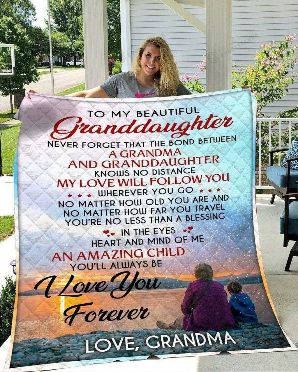 Personalized To My Granddaughter From Grandma The Bond Between Grandma And Granddaughter Quilt Meaningful Gifts For Her Great Customized Gifts For Birthday Christmas Graduation and Home Decor