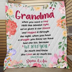 Personalized To My Grandma From Grand Kids When You Need A Hug Quilt Blanket Great Customized Gifts For Birthday Christmas Thanksgiving and Home Decor