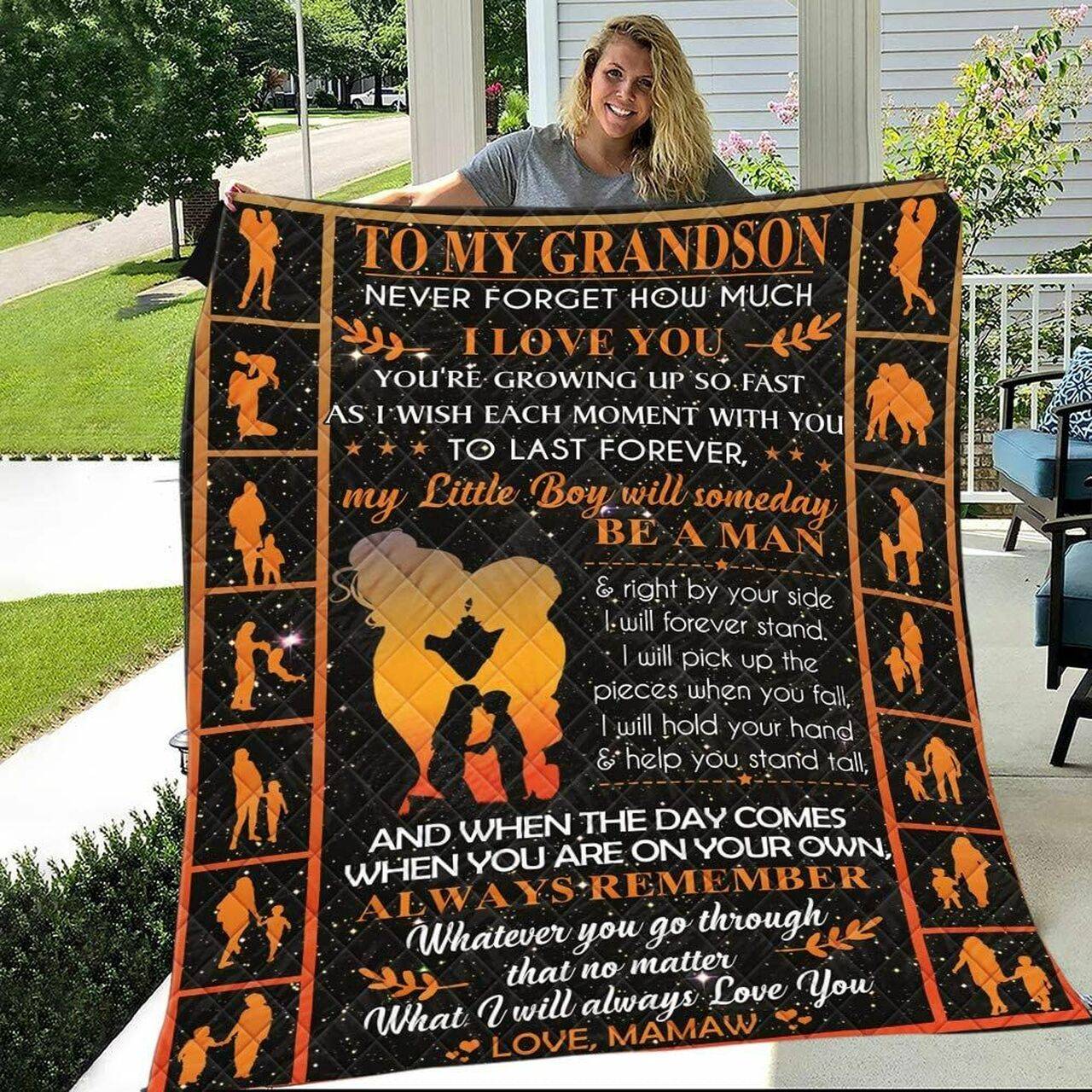 Personalized To My Grandson From Grandma Never Forget How Much I Love You Quilt Blanket Great Customized Gifts For Birthday Christmas Thanksgiving and Home Decor
