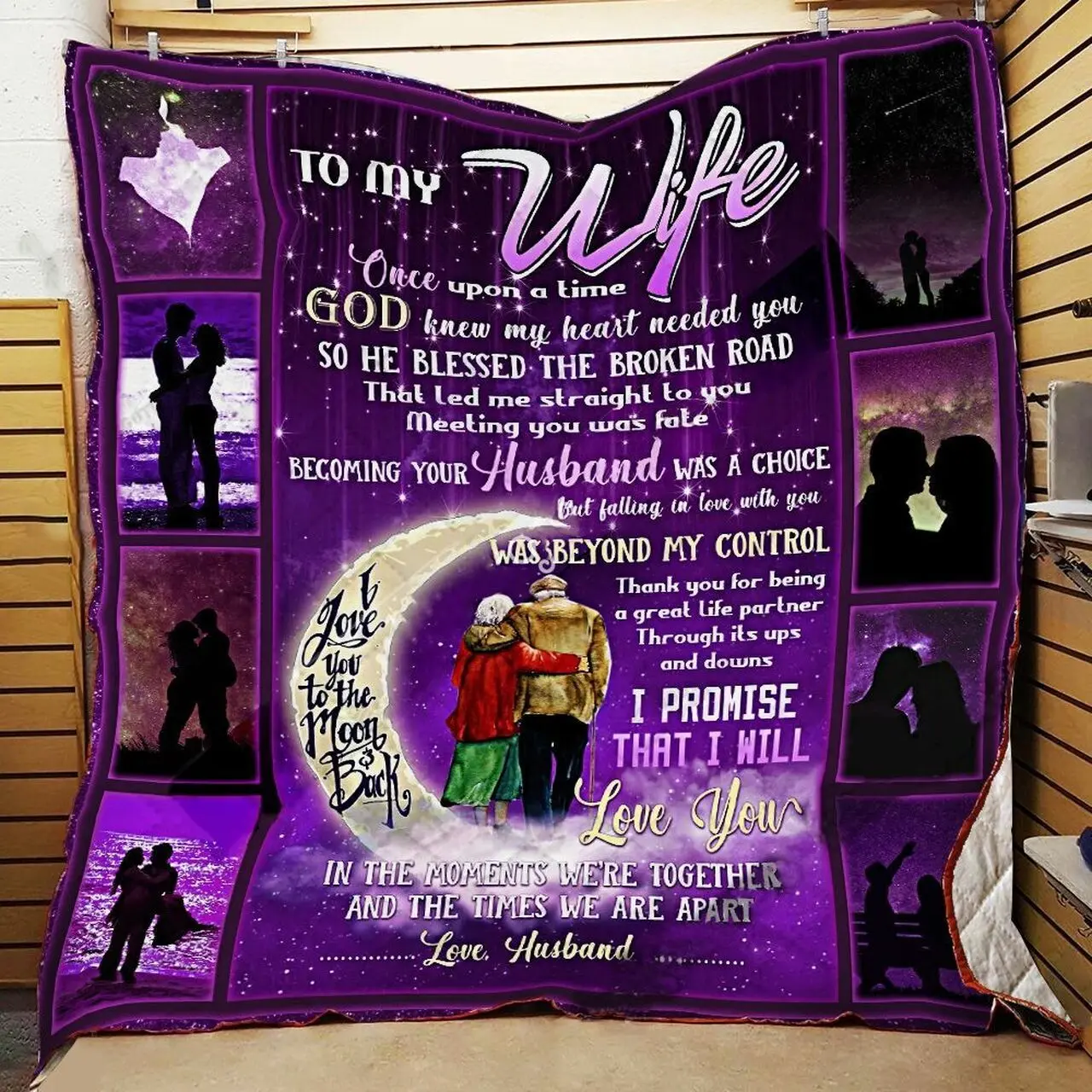 Personalized To My Wife From Husband I Love You To The Moon And Back Quilt Blanket Great Customized Gifts For Birthday Christmas Thanksgiving Wedding ValentineS Day and Home Decor