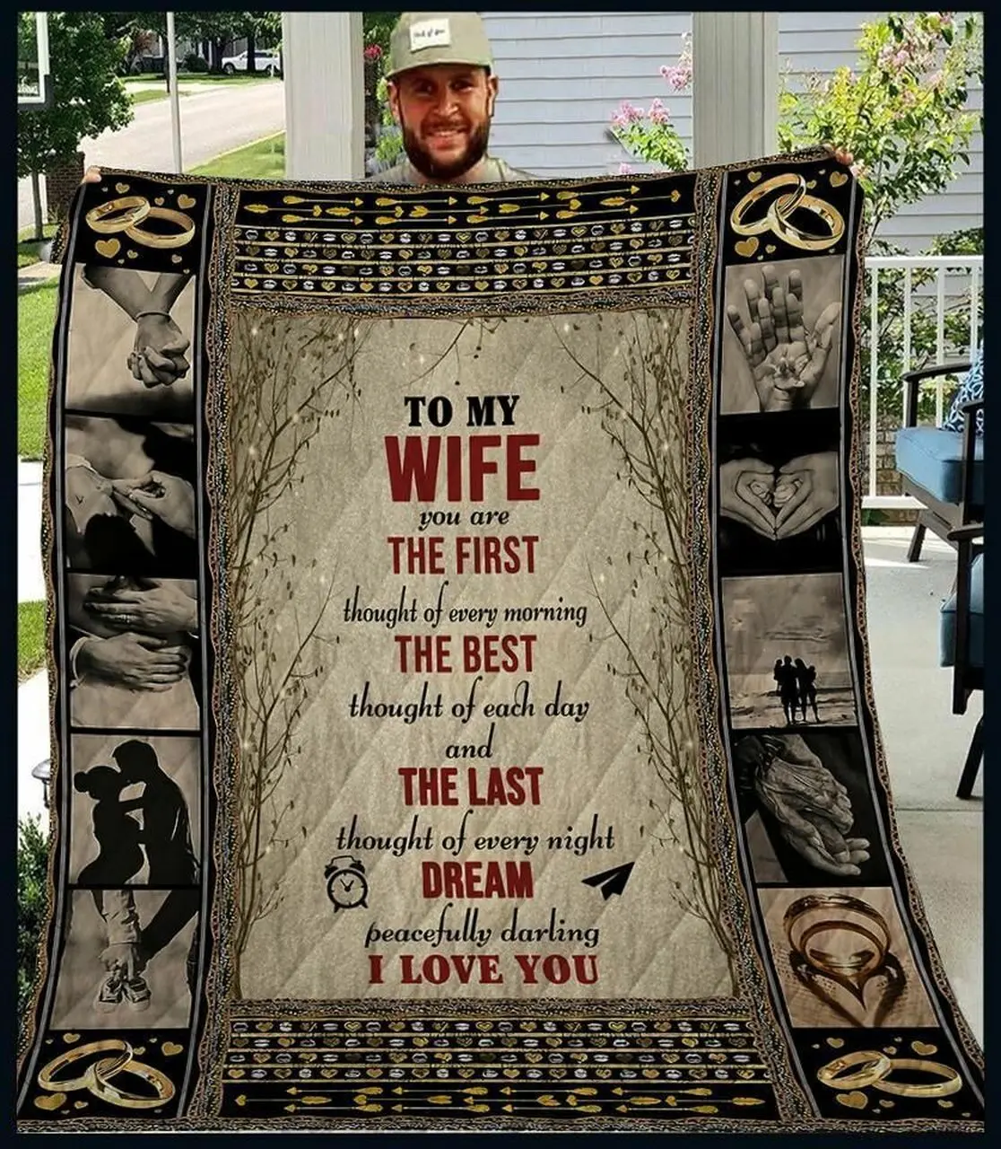 Personalized To My Wife From Husband You Are The First Thought Of Every Morning Quilt Blanket Great Customized Gifts For Birthday Christmas Thanksgiving Wedding ValentineS Day and Home Decor
