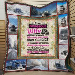 Personalized Trucker To My Gorgeous Wife Quilt Blanket From Trucker Becoming Your Friend Was A Choice Great Customized Blanket Gifts For Birthday Christmas Thanksgiving and Home Decor