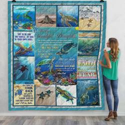Personalized Turtle To My Daughter From Dad When Life Tries To Knock You Down Quilt Blanket Great Customized Gifts For Birthday Christmas Thanksgiving and Home Decor