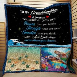 Personalized Turtle To My Granddaughter From Grandma Grandpa Remember You Are Braver Quilt Blanket Great Customized Gifts For Birthday Christmas Thanksgiving and Home Decor