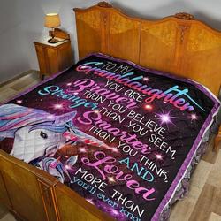 Personalized Unicorn Family From Grandma To My Granddaughter Braver Than You Believe Quilt Meaningful Gifts For Her Great Customized Gifts For Birthday Christmas Graduation and Home Decor