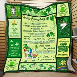 Personalized Unicorn To My Daughter From Mom Be Bold Enough To Use Your Voice Quilt Blanket Great Customized Gifts For Birthday Christmas Thanksgiving and Home Decor