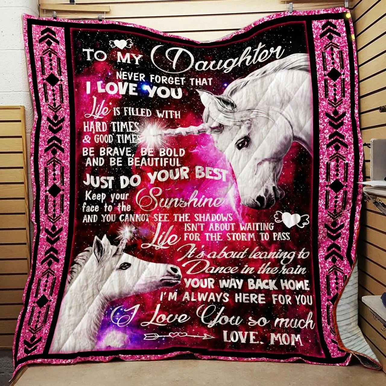 Personalized Unicorn To My Daughter From Mom Never Forget That I Love You Quilt Blanket Great Customized Gifts For Birthday Christmas Thanksgiving and Home Decor