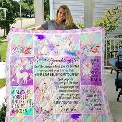 Personalized Unicorn To My Grandaughter From Grandparents Never Stop Believing In Yourself Quilt Blanket Great Customized Gifts For Birthday Christmas Thanksgiving Perfect Gifts For Unicorn Lover and Home Decor