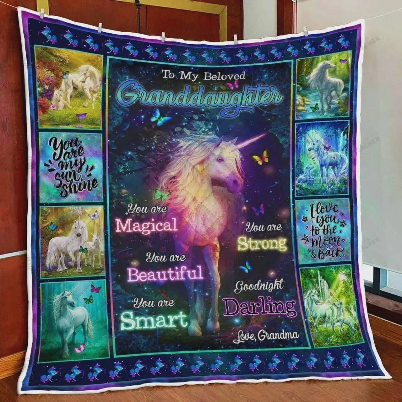 Personalized Unicorn To My Granddaughter From Grandma You Are Magical Quilt Blanket Great Customized Gifts For Birthday Christmas Thanksgiving and Home Decor